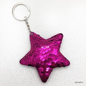 Star Keychain • Hot Pink Metallic Sequins